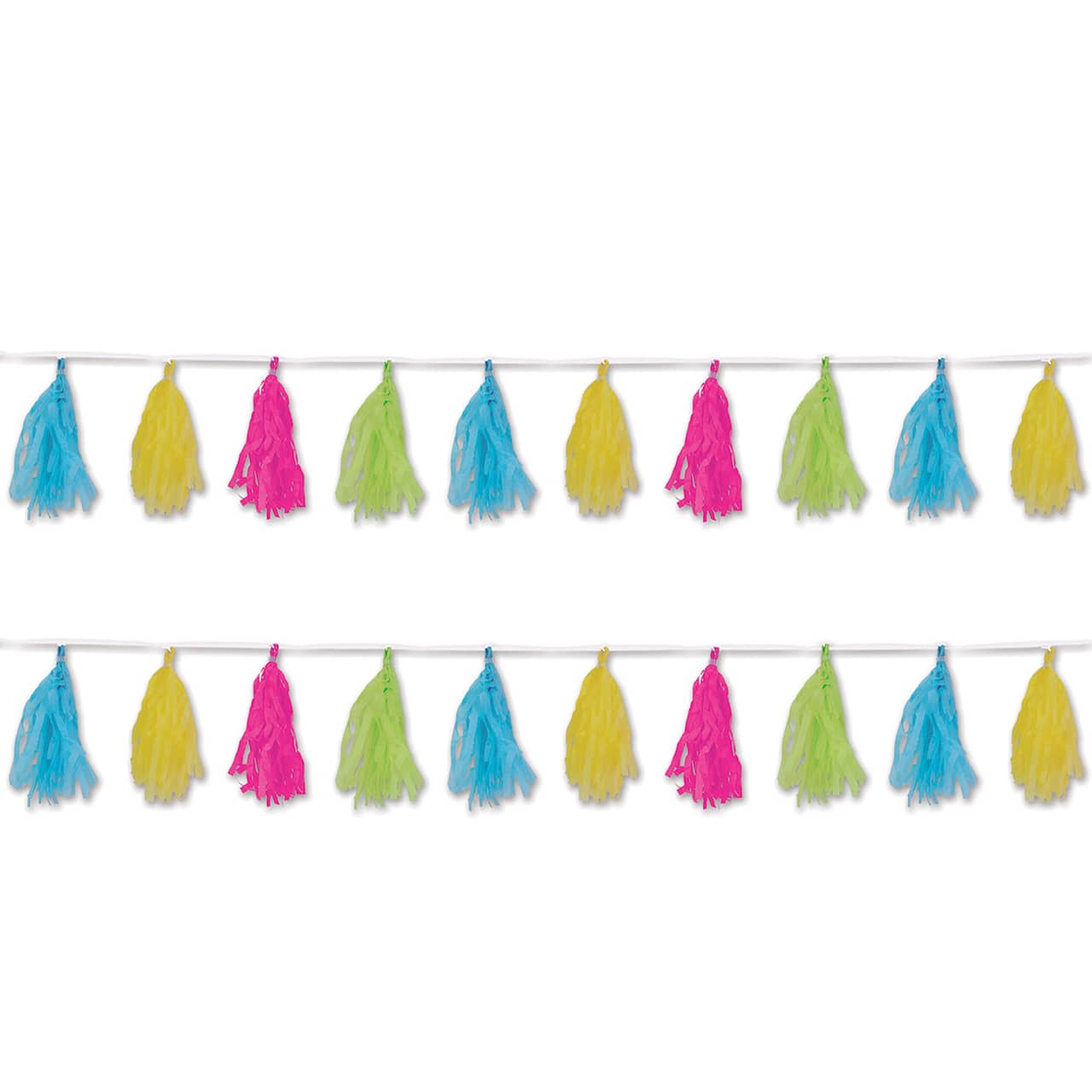 Beistle 8ft. Pink, Green, Turquoise & Yellow Tissue Tassel Garland, 2ct.